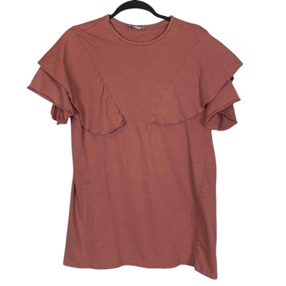 Zara pink ruffle sleeve cotton mini dress